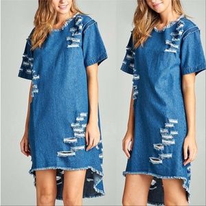 DISTRESSED DENIM DRESS